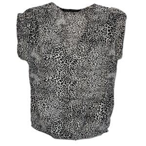 Zara Top Blouse Black & White Animal Print V-Neck Studded Short Sleeve Top Small